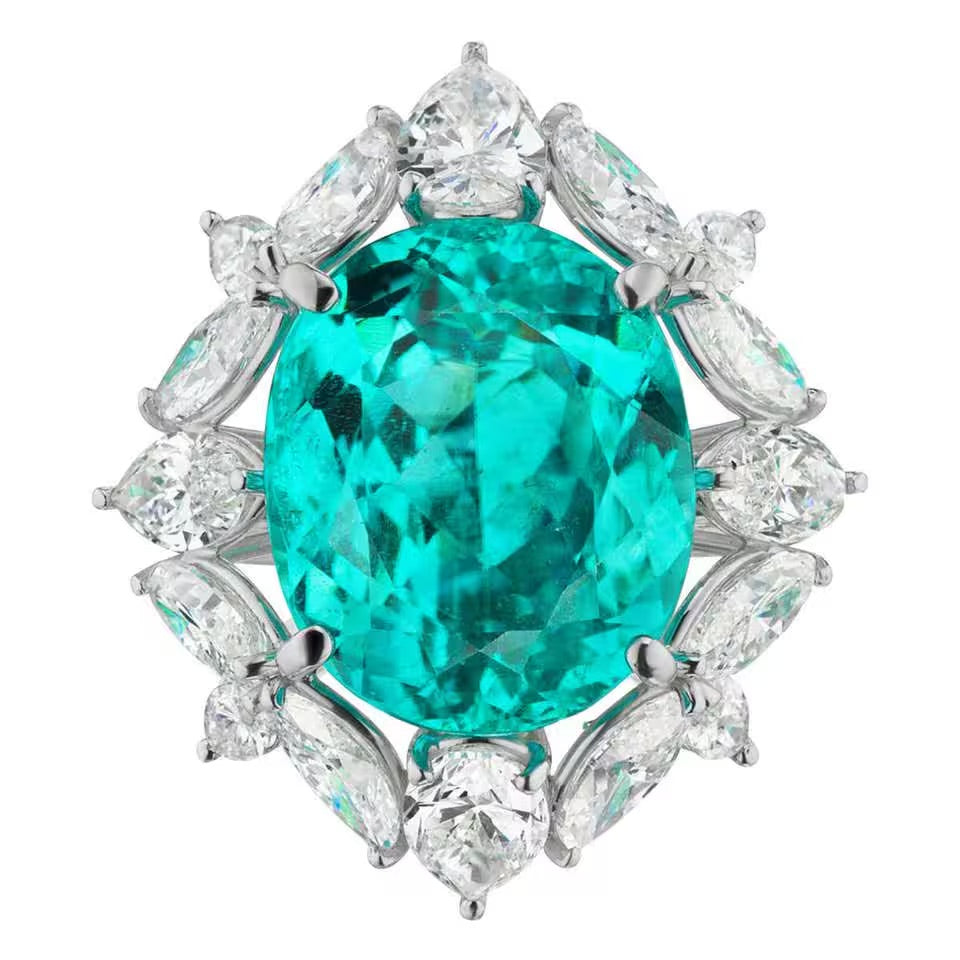 Takat brazilian paraiba and diamond ring in platinum