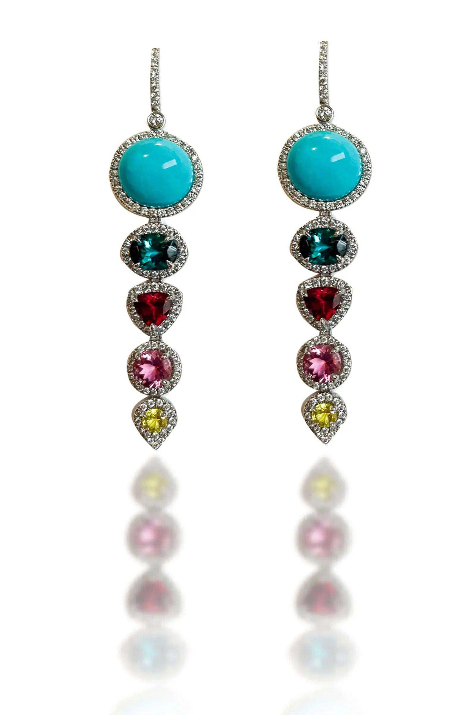 one of a kind gemstone and turquoise earrings