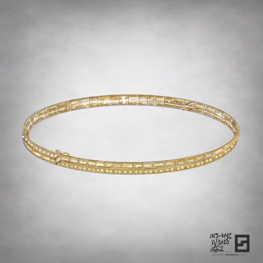 gold and diamond modern tennis bracelet