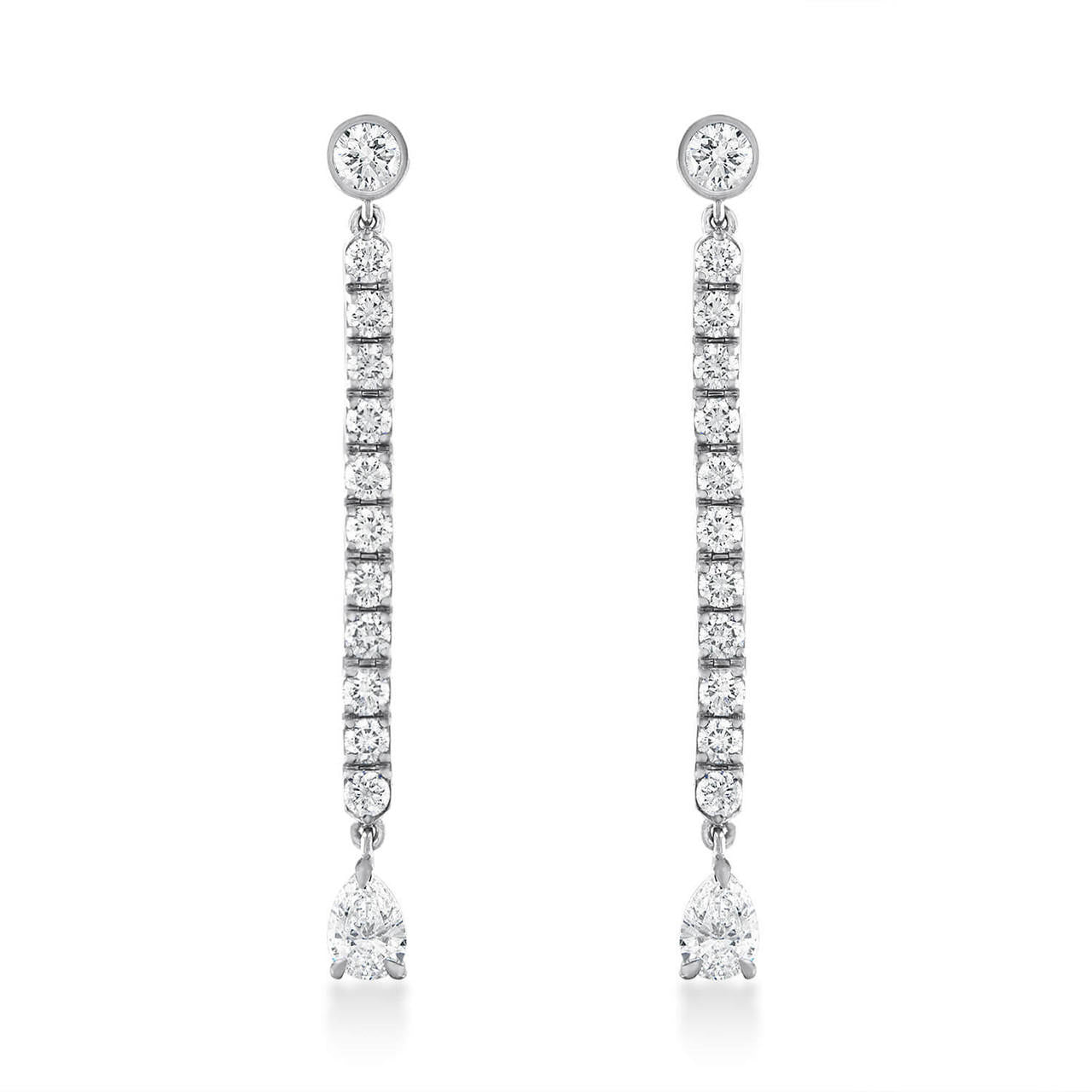long diamond earrings in 18k white gold