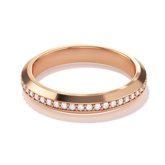 Three Phases one row beveled thin diamond wedding band in 18k rose gold