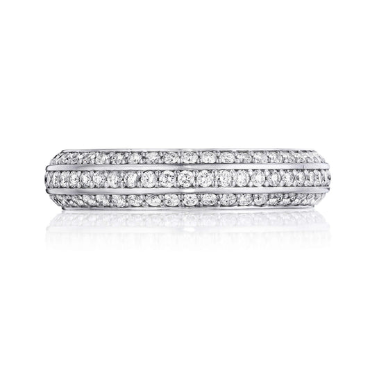Three row pave diamond wedding band - Three Phases classic pave diamond wedding band in platinum