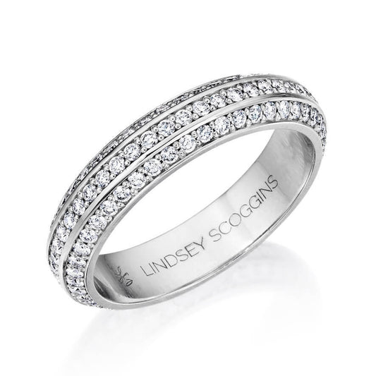Three row pave diamond wedding band - Three Phases classic pave diamond wedding band in platinum