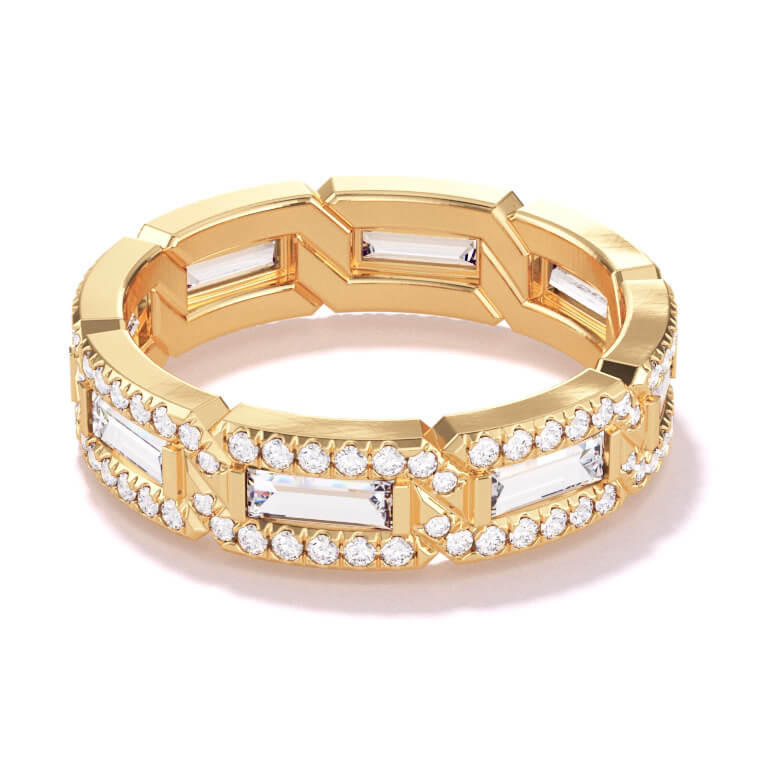 baguette and pave 8 link wedding band in 18k yellow gold available for immediate delivery size 5