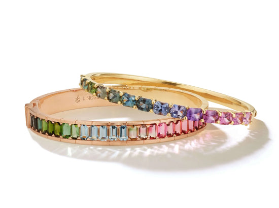 Rainbow tennis bracelet and note to self bangle