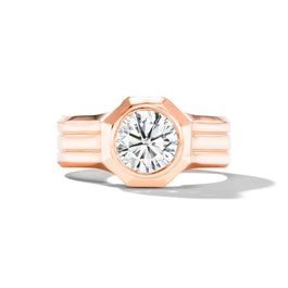 shield octagon round diamond engagement ring with a triple band in 18k rose gold