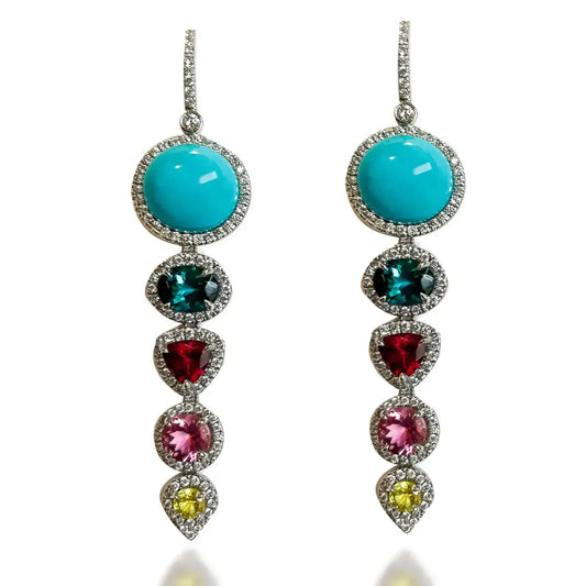 BESPOKE TURQUOISE, GEMSTONE & DIAMOND EARRINGS