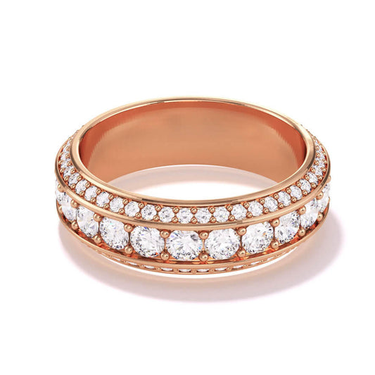 triple row diamond wedding band in 18k rose gold