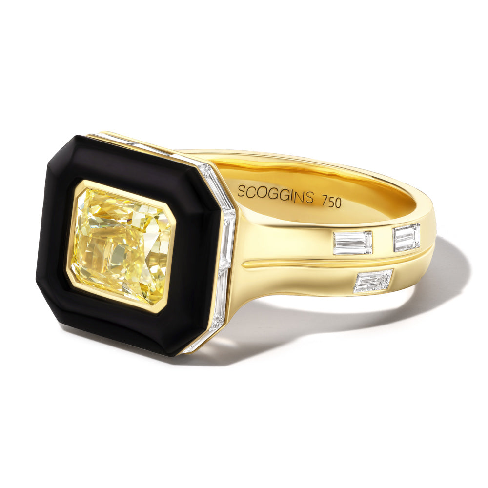 Custom Design Story: A Bezel Set Yellow Diamond and Onyx Engagement Ring