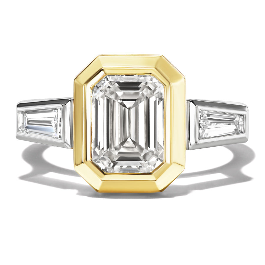Custom Design Story: A Bezel Set Emerald Cut Diamond Two Toned Engagement Ring