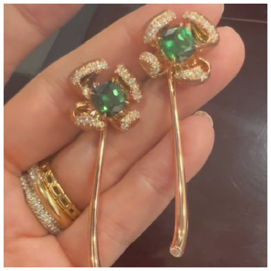 Green tourmaline flower earrings