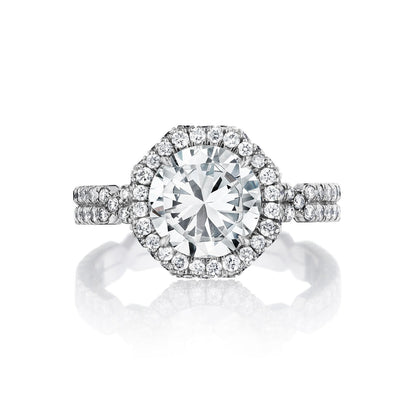 Octagon Halo Engagement Ring on a pave Chance collection band in platinum