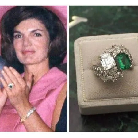 Jackie Kennedy emerald and diamond toi et moi ring