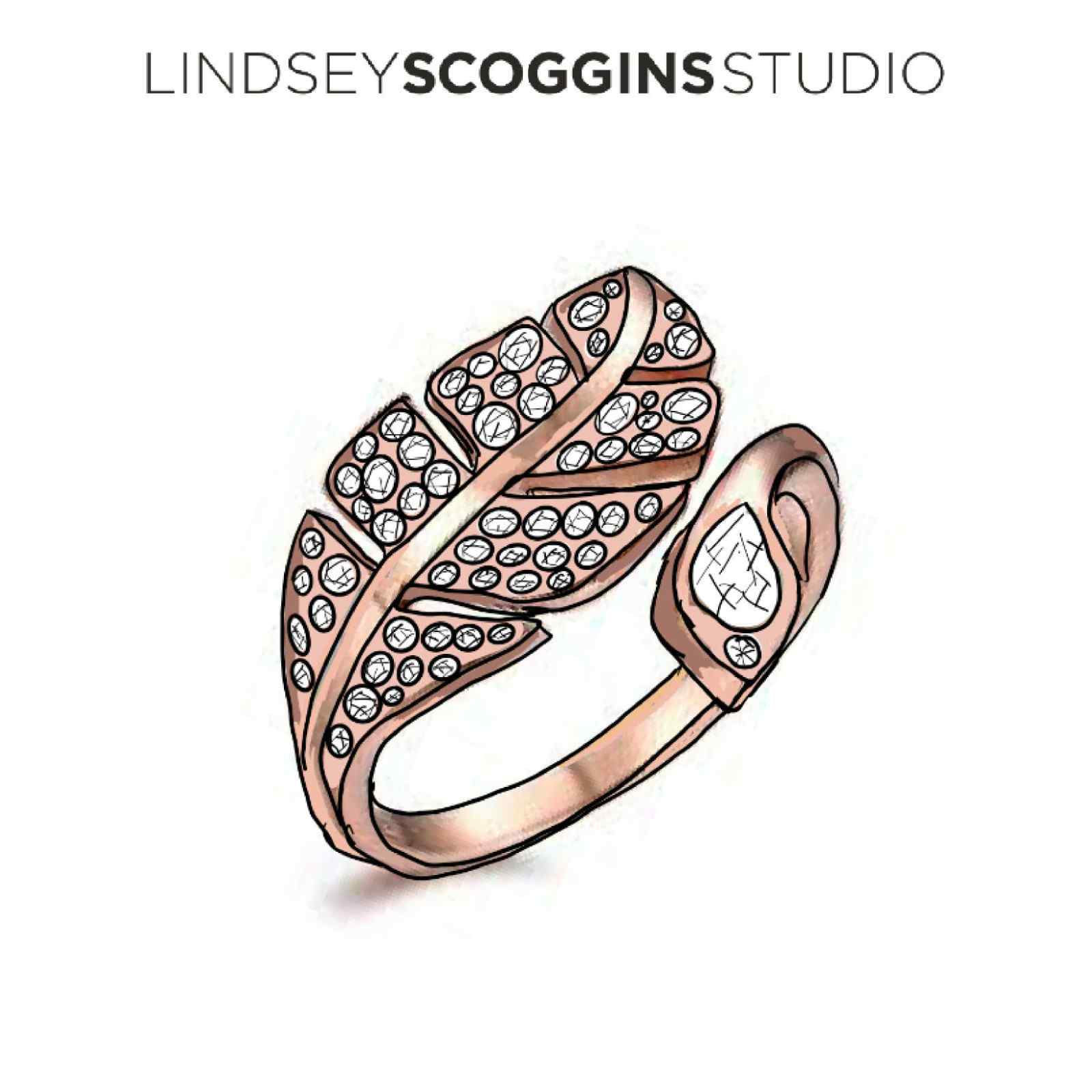 Snake And Pave Diamond Leaf Ring