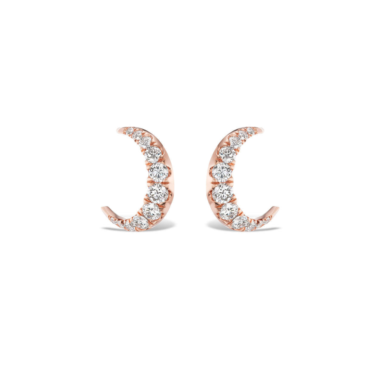 SMALL DIAMOND MOON HOOPS IN 18K ROSE GOLD