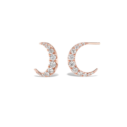 SMALL DIAMOND MOON HOOPS IN 18K ROSE GOLD