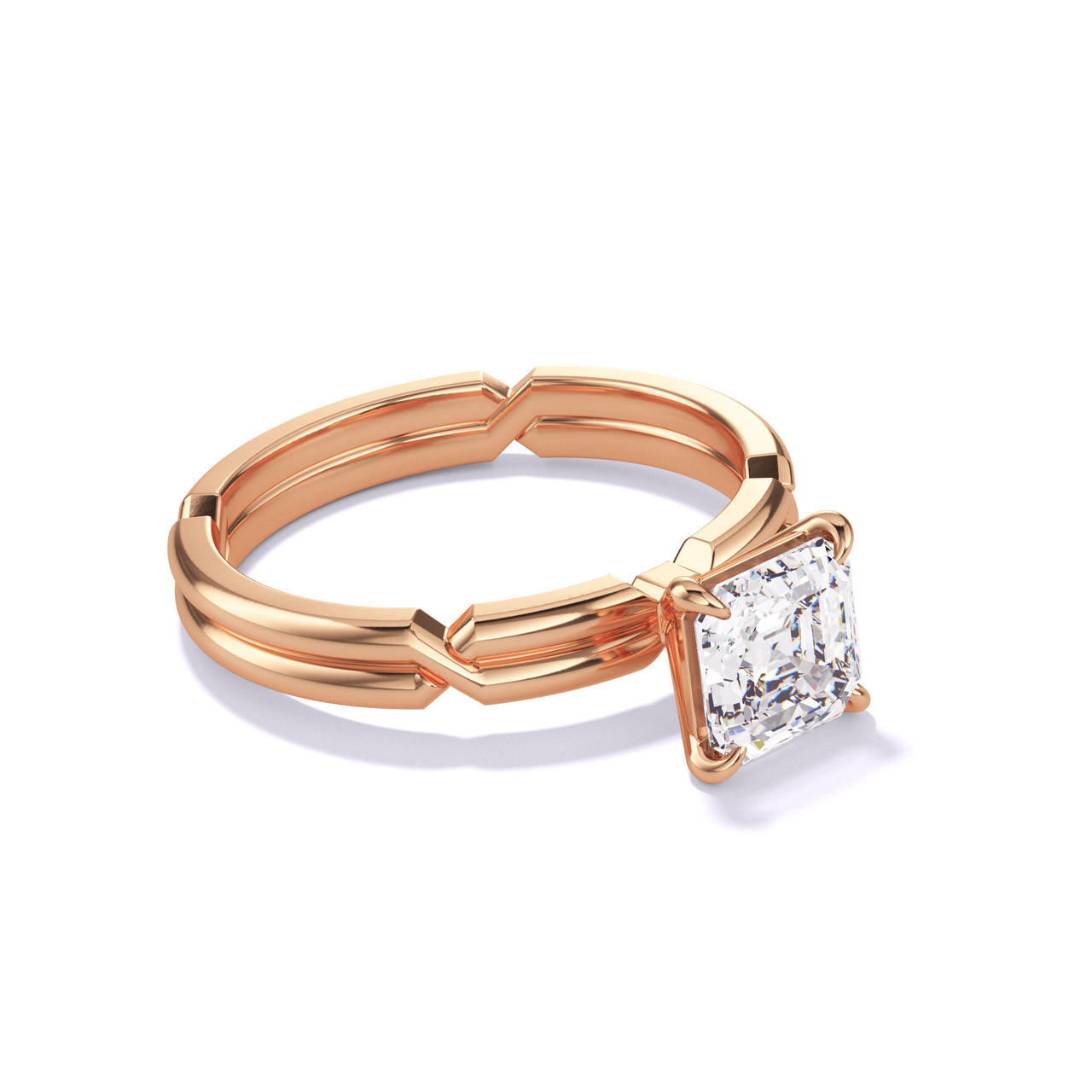 ASSCHER CUT DIAMOND ENGAGEMENT RING WITH A CLASSIC 4 PRONG CHANCE SETTING IN 18K ROSE GOLD