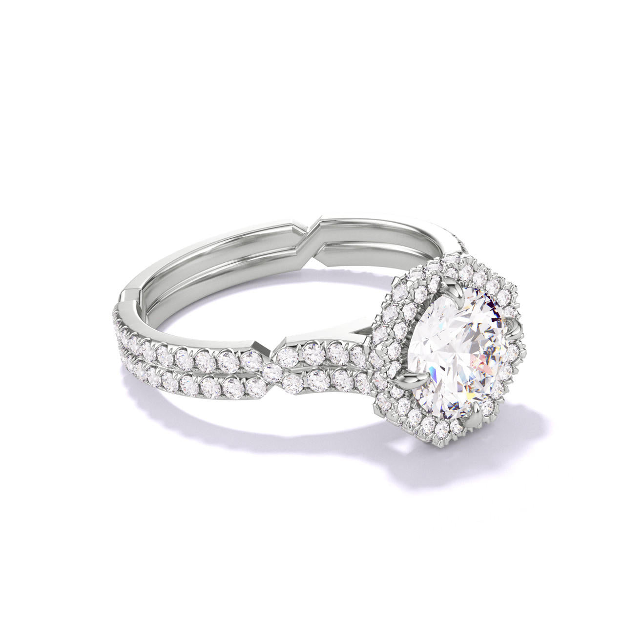 Octagon Halo Engagement Ring on a pave Chance collection band in platinum