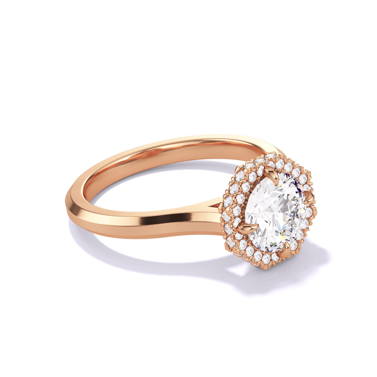 Round Halo Ring in rose gold with a thin band