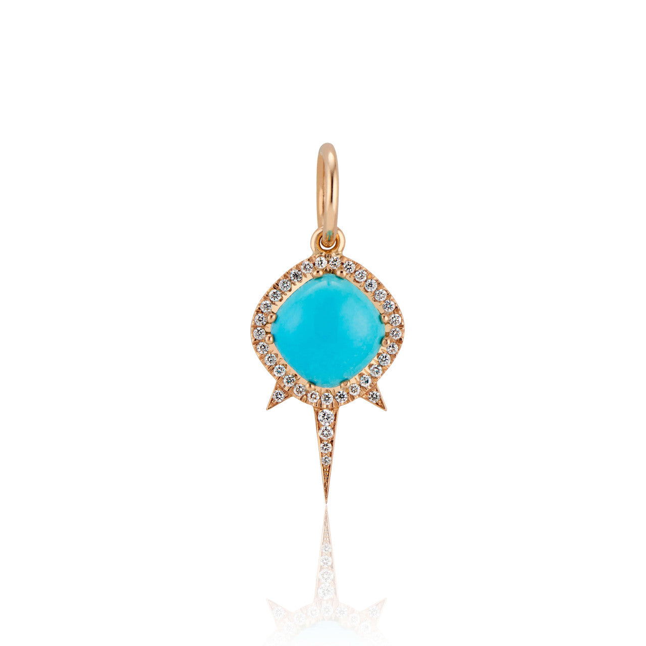 Sleeping Beauty Turquoise Warrior Pendant in 18k rose gold with pave diamonds