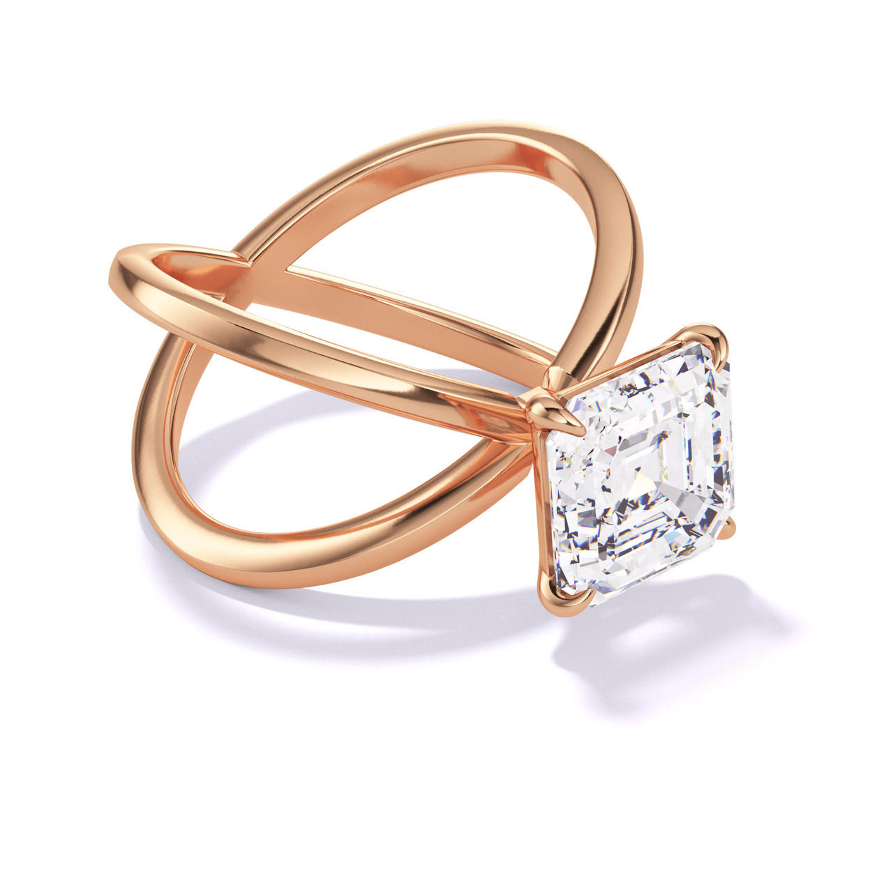 ASSCHER CUT DIAMOND ENGAGEMENT RING WITH A CLASSIC 4 PRONG AXIS SETTING IN 18K ROSE GOLD