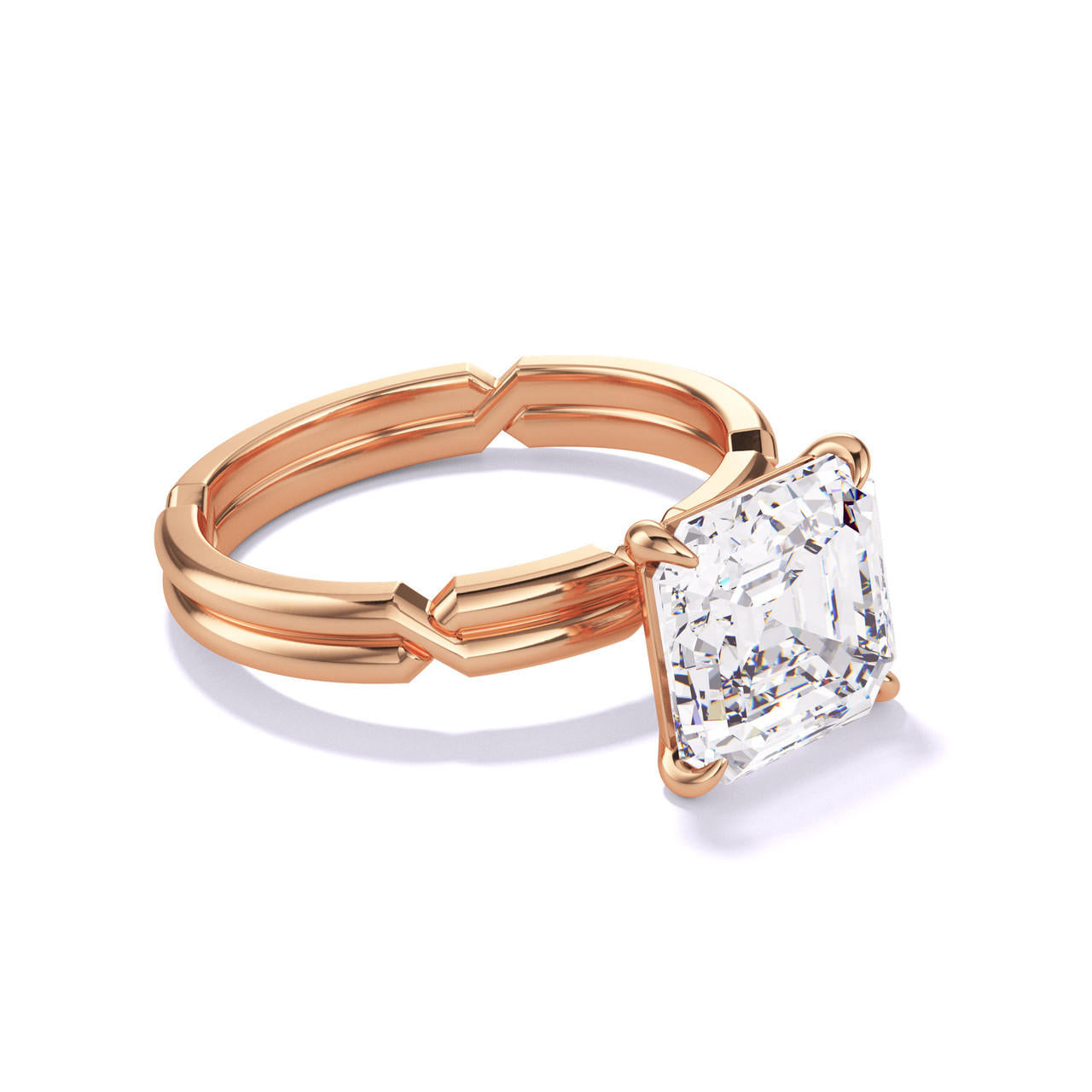 ASSCHER CUT DIAMOND ENGAGEMENT RING WITH A CLASSIC 4 PRONG CHANCE SETTING IN 18K ROSE GOLD