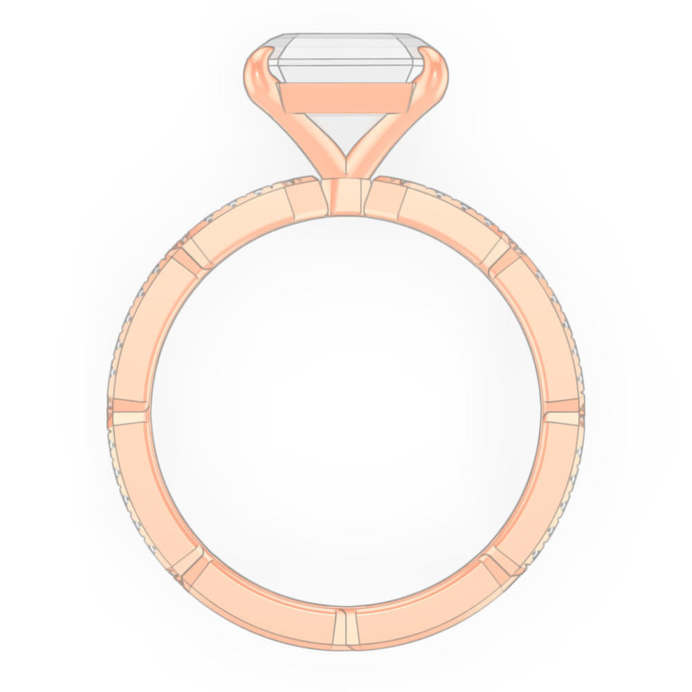 ASSCHER CUT DIAMOND ENGAGEMENT RING WITH A CLASSIC 4 PRONG 8 PAVE LINKS SETTING IN 18K ROSE GOLD
