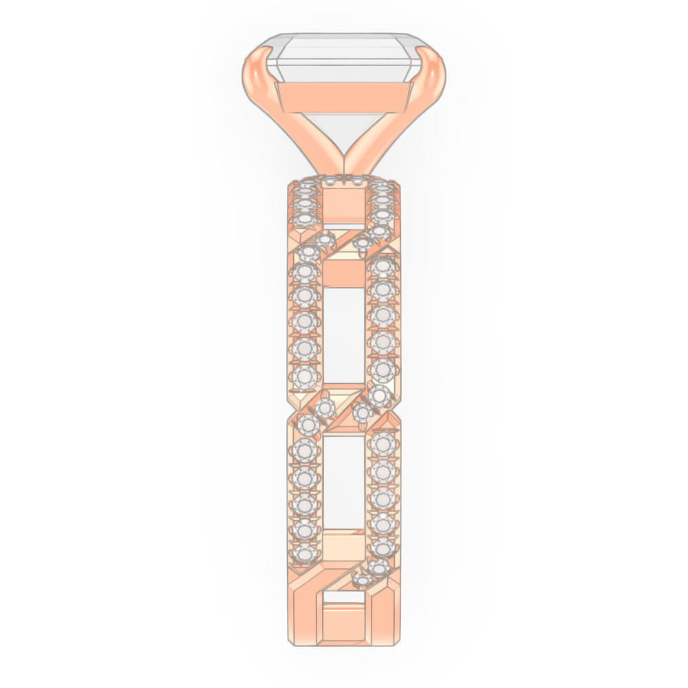 ASSCHER CUT DIAMOND ENGAGEMENT RING WITH A CLASSIC 4 PRONG 8 PAVE LINKS SETTING IN 18K ROSE GOLD

