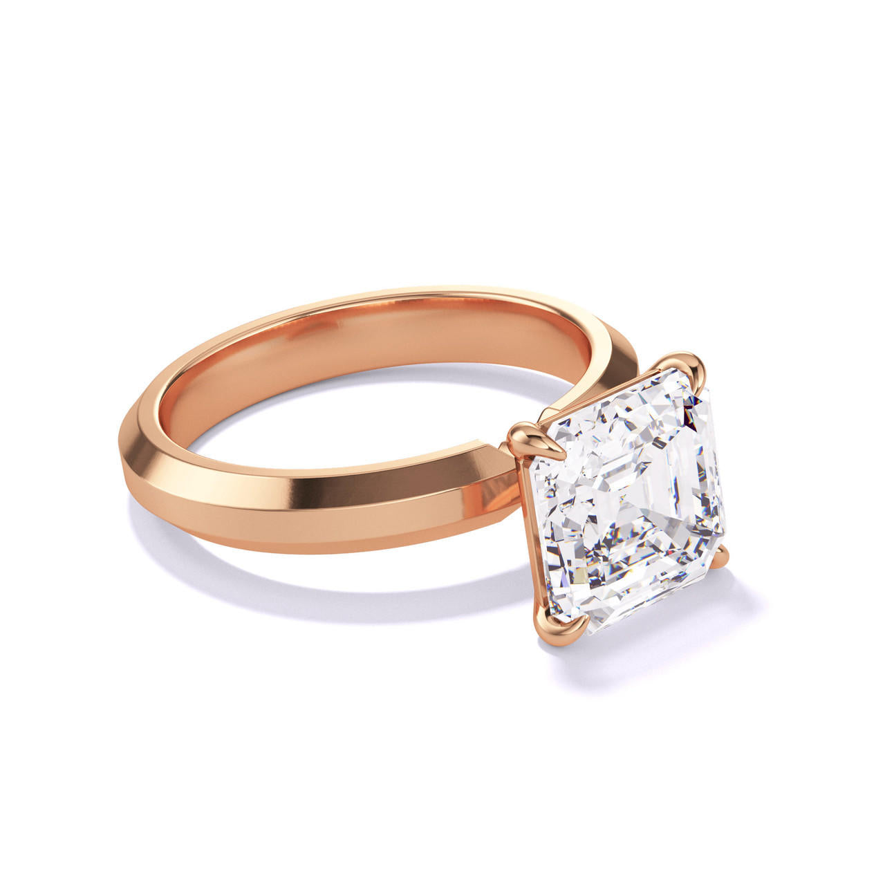 ASSCHER CUT DIAMOND ENGAGEMENT RING WITH A CLASSIC 4 PRONG THREE PHASES SETTING IN 18K ROSE GOLD