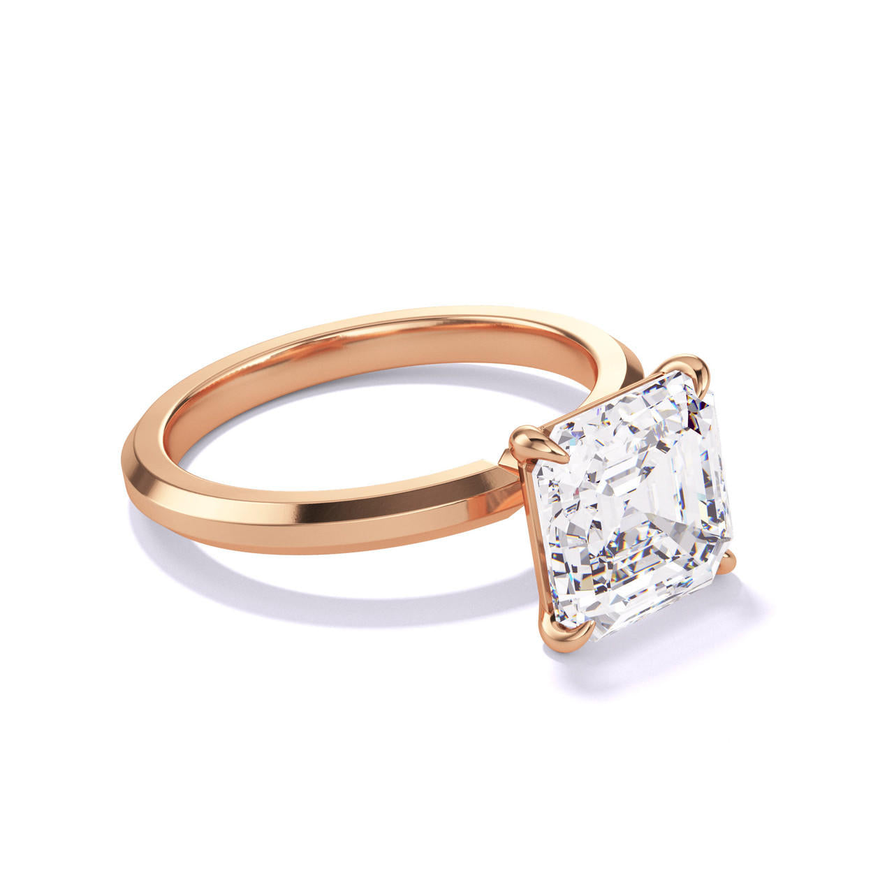 ASSCHER CUT DIAMOND ENGAGEMENT RING WITH A CLASSIC 4 PRONG THREE PHASES SLIM SETTING IN 18K ROSE GOLD