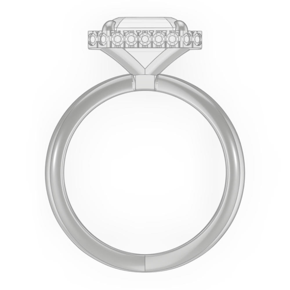 ASSCHER CUT DIAMOND ENGAGEMENT RING WITH A WRAPPED HALO AXIS SETTING IN PLATINUM