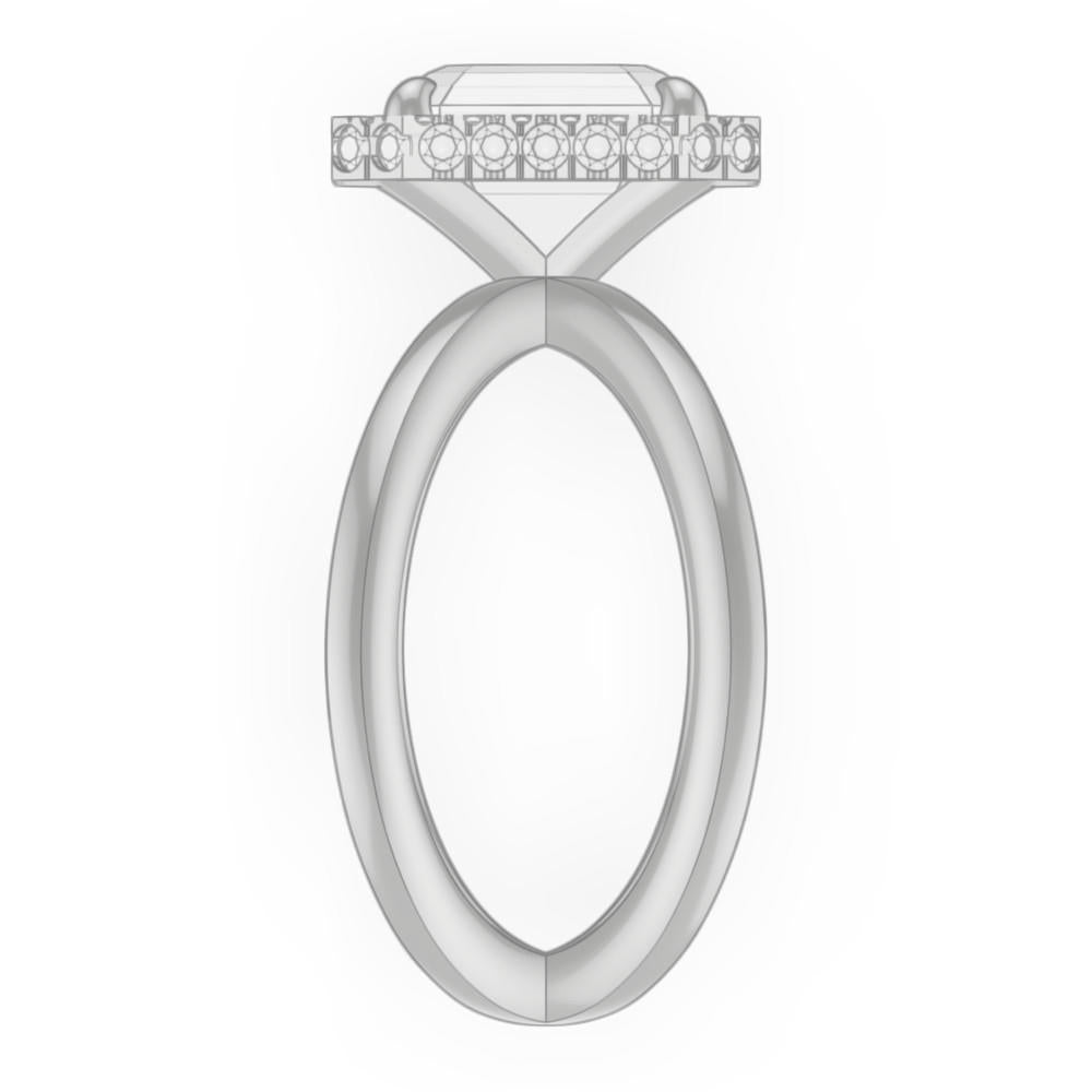 ASSCHER CUT DIAMOND ENGAGEMENT RING WITH A WRAPPED HALO AXIS SETTING IN PLATINUM