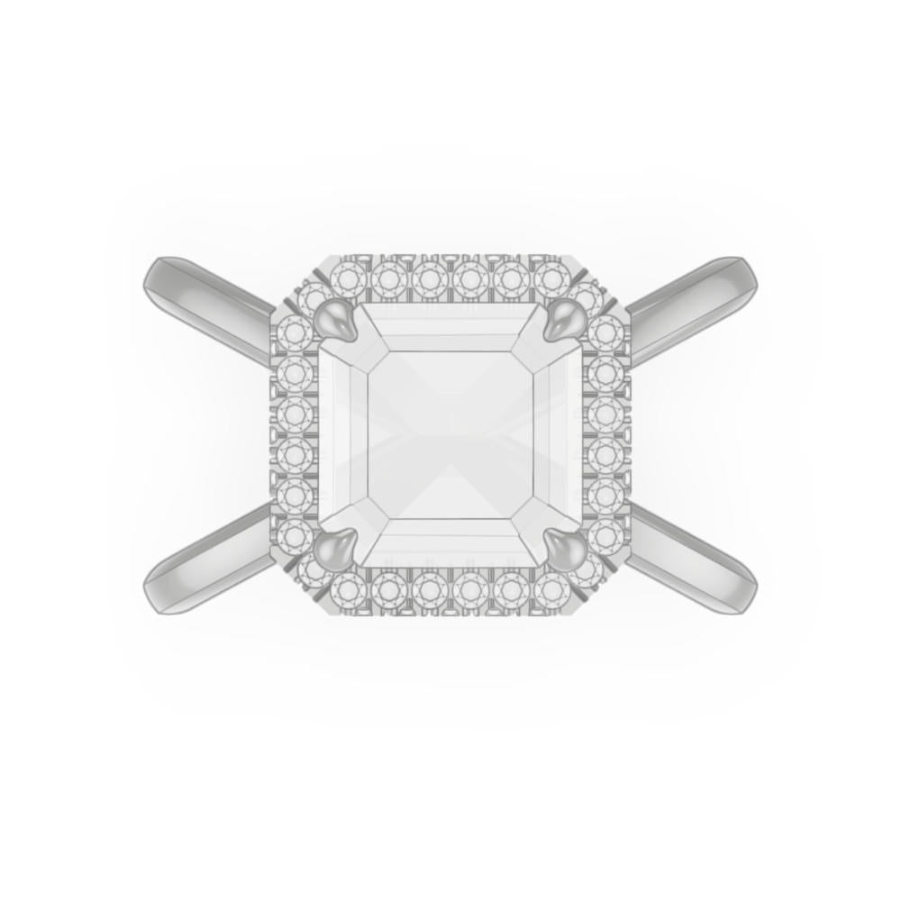 ASSCHER CUT DIAMOND ENGAGEMENT RING WITH A WRAPPED HALO AXIS SETTING IN PLATINUM