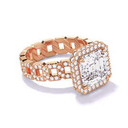 Rose Gold Square Halo Engagement Ring on a Pave 16 Link Band