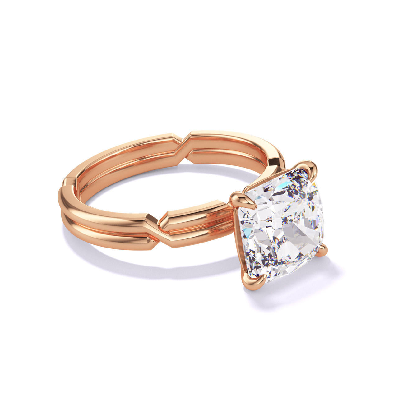 CUSHION CUT DIAMOND ENGAGEMENT RING WITH A CLASSIC 4 PRONG CHANCE SETTING IN 18K ROSE GOLD