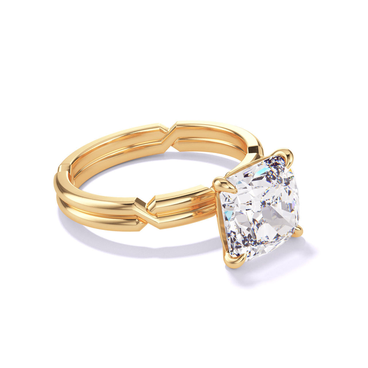 CUSHION CUT DIAMOND ENGAGEMENT RING WITH A CLASSIC 4 PRONG CHANCE SETTING IN 18K YELLOW GOLD