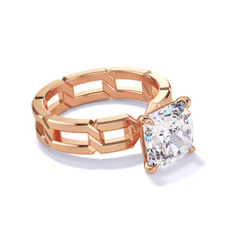 CUSHION CUT DIAMOND ENGAGEMENT RING WITH A CLASSIC 4 PRONG 8 LINKS SETTING IN 18K ROSE GOLD