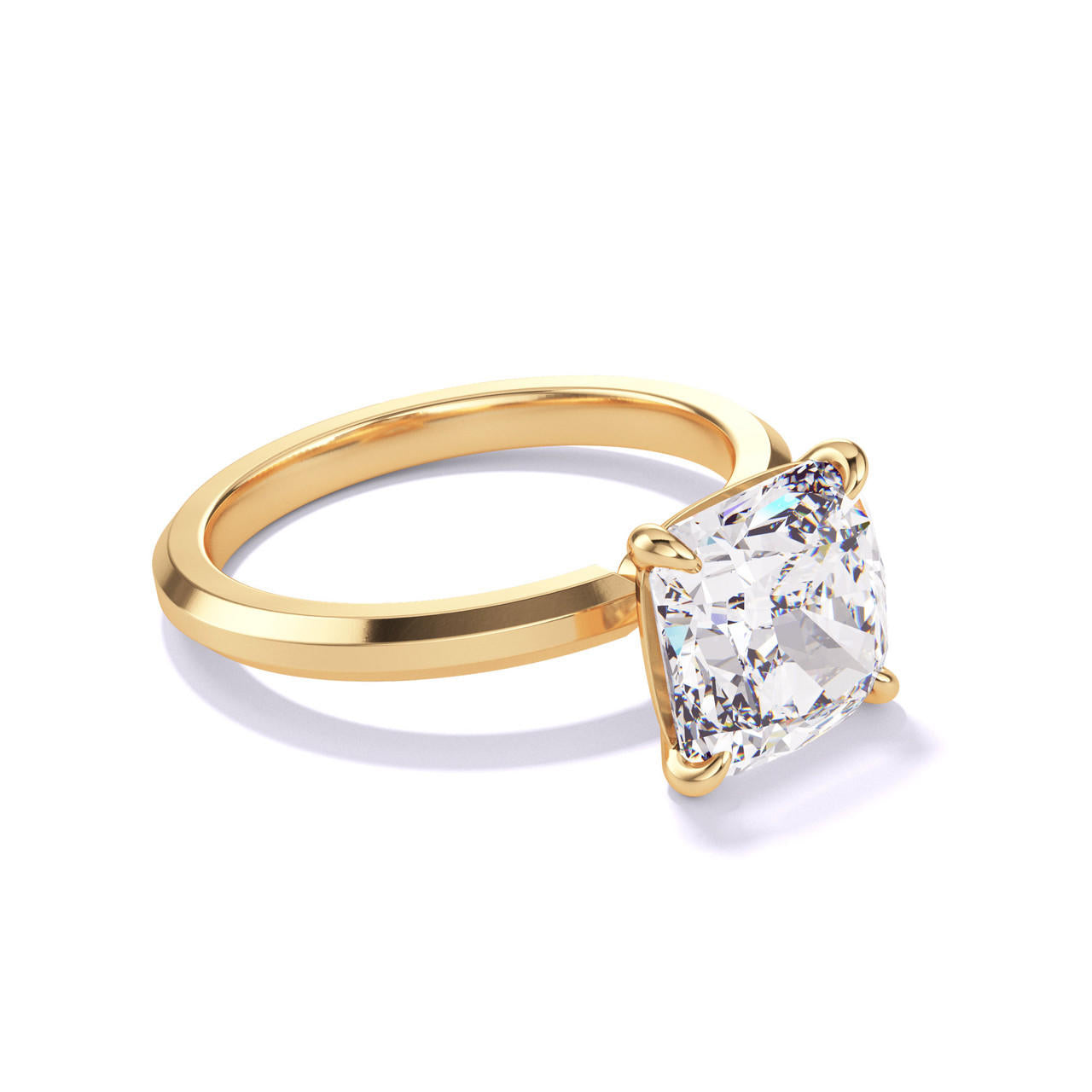 Cushion Cut Solitaire Engagement Ring on a Slim Band in Gold