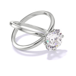 CUSHION CUT DIAMOND ENGAGEMENT RING WITH A COMPASS 4 PRONG AXIS SETTING IN PLATINUM