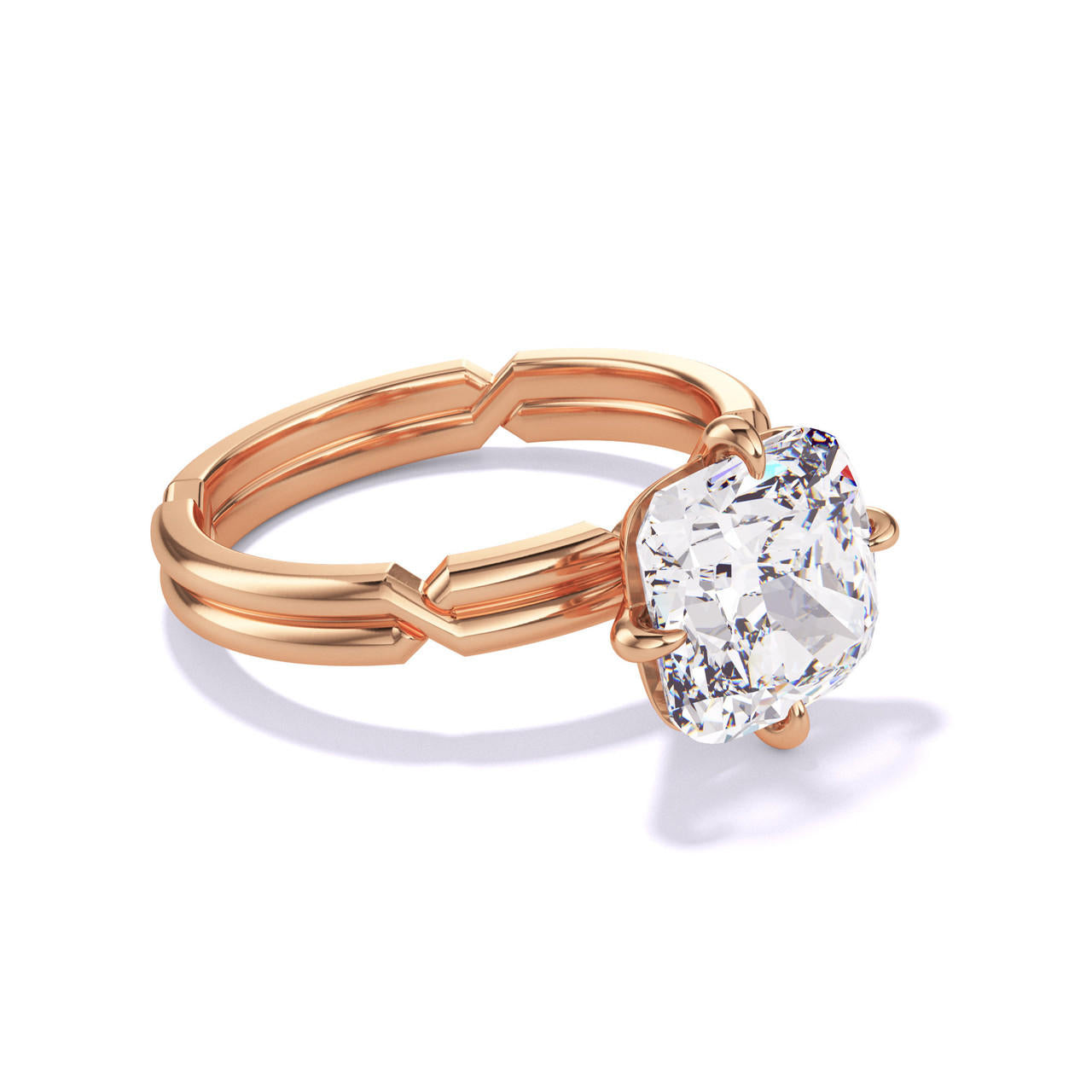 CUSHION CUT DIAMOND ENGAGEMENT RING WITH A COMPASS 4 PRONG CHANCE SETTING IN 18K ROSE GOLD