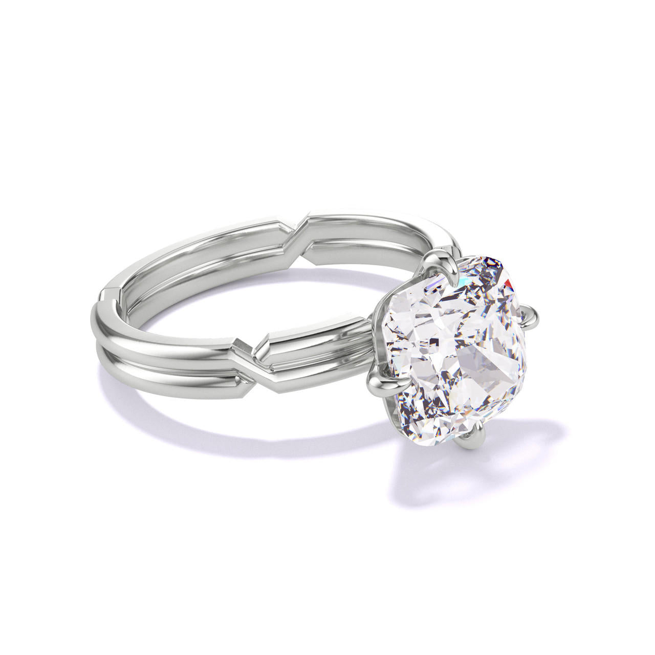 CUSHION CUT DIAMOND ENGAGEMENT RING WITH A COMPASS 4 PRONG CHANCE SETTING IN PLATINUM