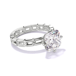 CUSHION CUT DIAMOND ENGAGEMENT RING WITH A COMPASS 4 PRONG 16 LINKS SETTING IN PLATINUM