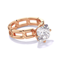 CUSHION CUT DIAMOND ENGAGEMENT RING WITH A COMPASS 4 PRONG 8 LINKS SETTING IN 18K ROSE GOLD