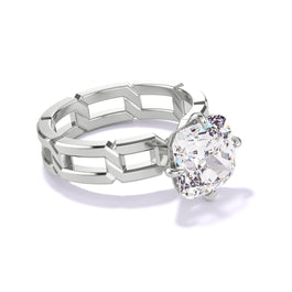 CUSHION CUT DIAMOND ENGAGEMENT RING WITH A COMPASS 4 PRONG 8 LINKS SETTING IN PLATINUM