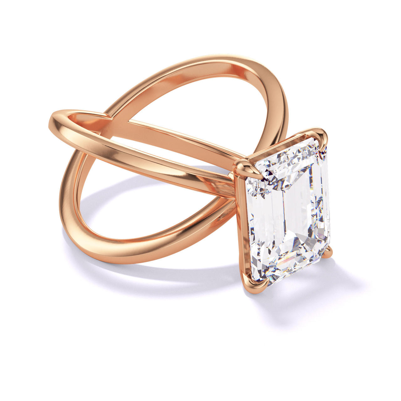 EMERALD CUT DIAMOND ENGAGEMENT RING WITH A CLASSIC 4 PRONG AXIS SETTING IN 18K ROSE GOLD