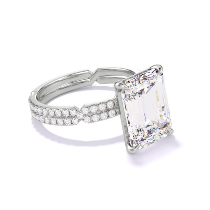 Emerald Cut 4 Prong Diamond Engagement Ring on a Platinum Chance Pave Setting