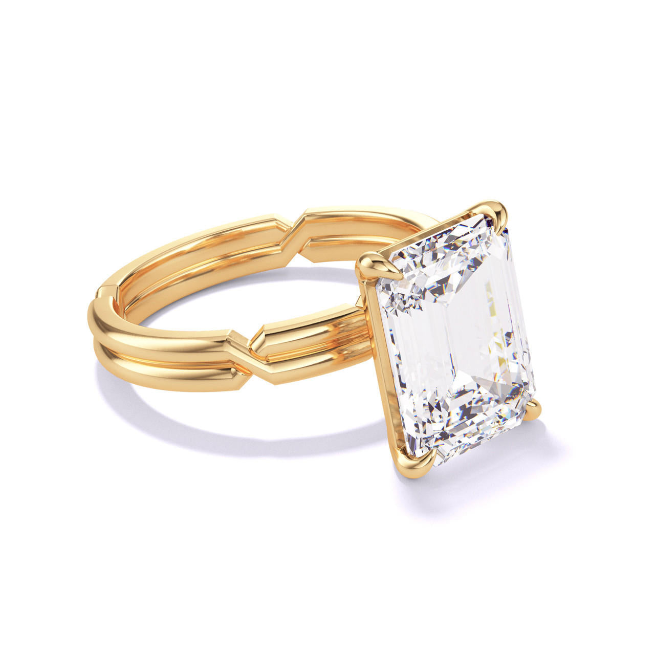 EMERALD CUT DIAMOND ENGAGEMENT RING WITH A CLASSIC 4 PRONG CHANCE SETTING IN 18K YELLOW GOLD