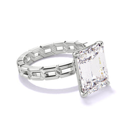 A Platinum Engagement Ring with an Emerald Cut Diamond and a classic 4-prong 16 links setting by Lindsey Scoggins Studio.