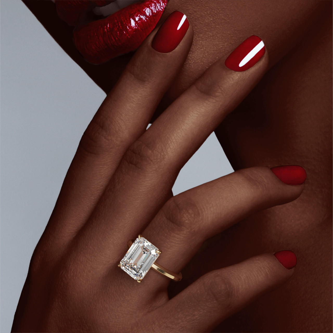 Yellow Gold Thin Band Emerald Cut Engagement Ring