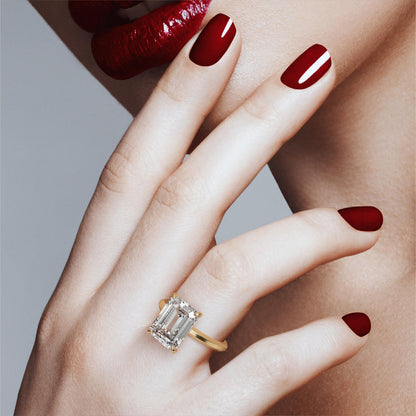 Yellow Gold Thin Band Emerald Cut Engagement Ring